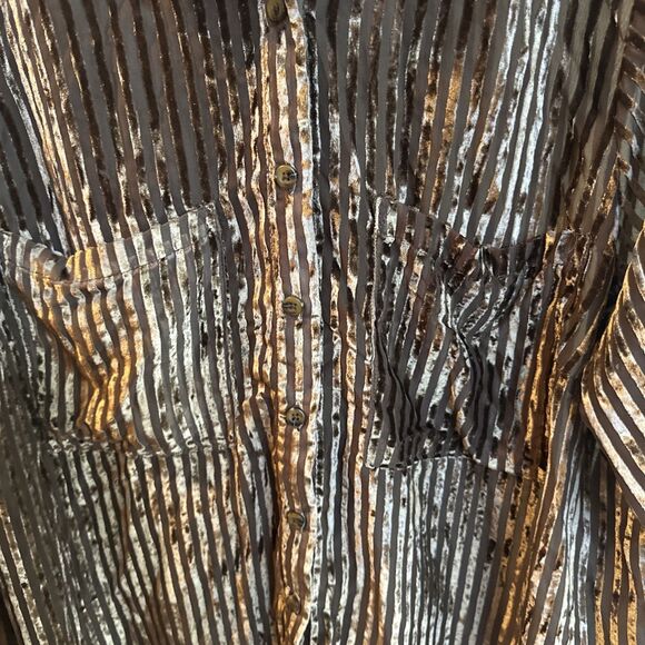 Anthropologie Forever that Girl Brown Velour Striped Long Sleeve ButtonUp  2X - Picture 7 of 9